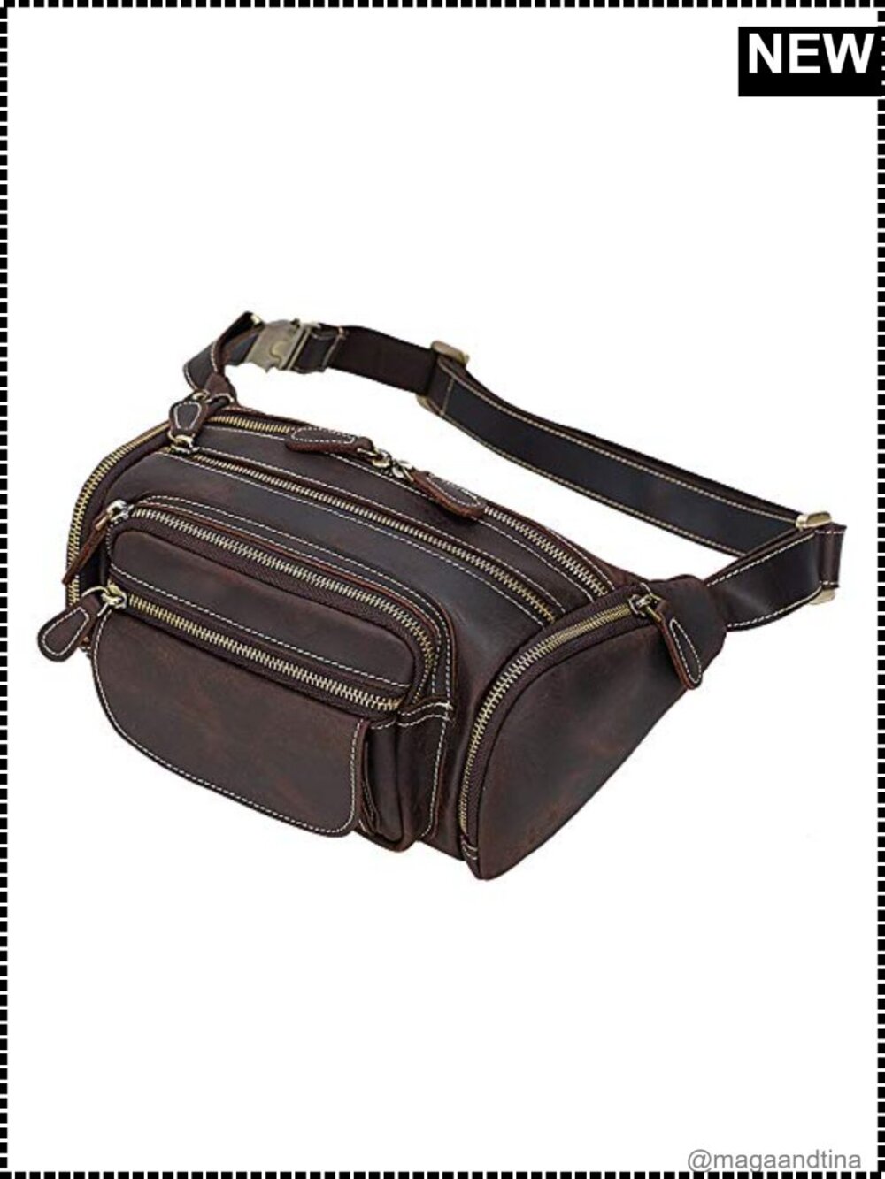 Men's Leather Waist Pack Multi-Pocket Fanny Pack